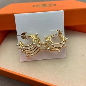 Tory Burch Chic Gold and Pearl Layered Earrings